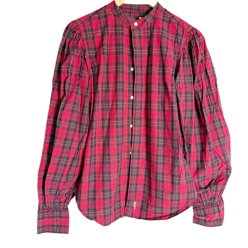 Polo Ralph Lauren Red Heritage Plaid Puff Long Sleeve Cotton Button Up Shirt 4